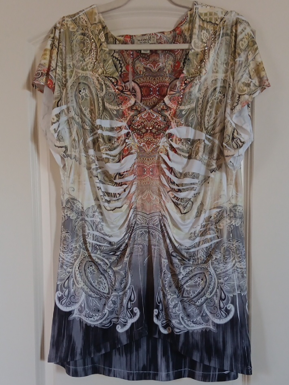 ONE WORLD Multicolor Paisley & Ombre Short Sleeve Tunic